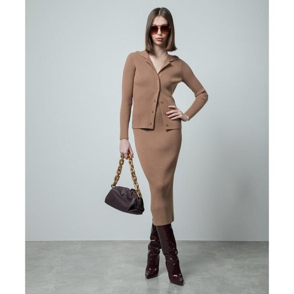 Max Mara Weekend Papiro Rib Knit Cardigan Brown Size L Quiet Luxury Minimalist - Picture 2 of 10